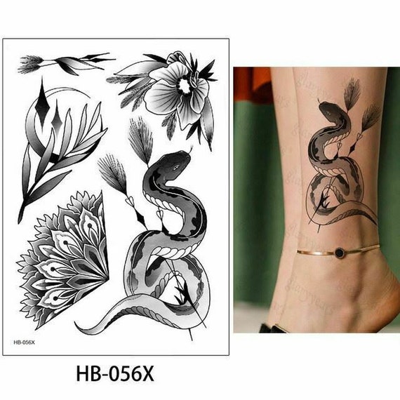 Serpente Nei Fiori Tatuaggi Temporanei Adesivo Donne Uomo Etsy