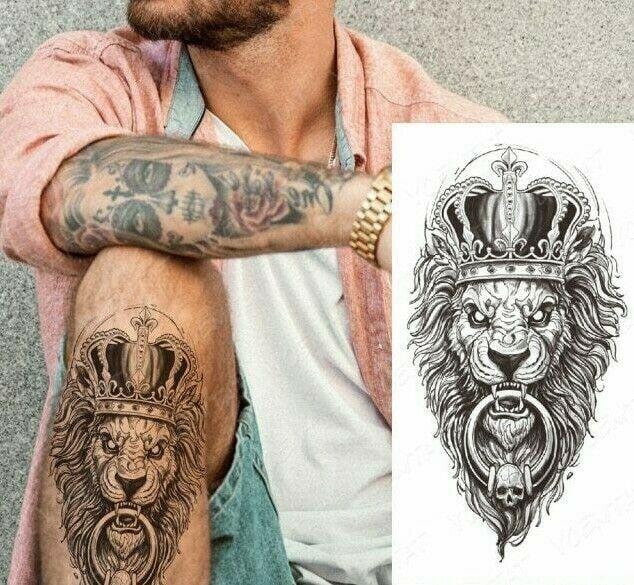 Crown King Lion Skull Bull Ring Temporary Tattoo Fake Sticker Etsy