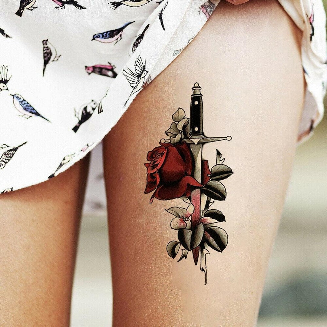 Knife & Red Roses Temporary Tattoo Dagger Love Fake Press - Etsy Singapore Knife & Red Roses Temporary Tattoo Dagger Love Fake Press - Etsy Singapore