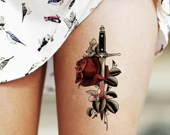 Rose Dagger Tattoo - Etsy UK Rose Dagger Tattoo - Etsy UK