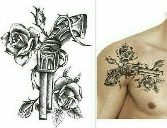 Black Guns n Roses Pistola Tatuaje Temporal Pegatina Mujeres - Etsy México