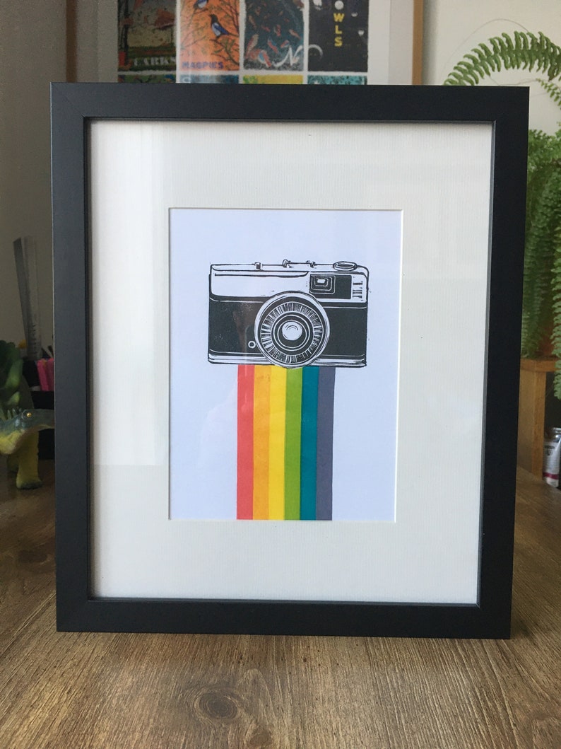 Classic Camera Original A5 Lino Print. Unframed. Colourful Rainbow Linocut image 4