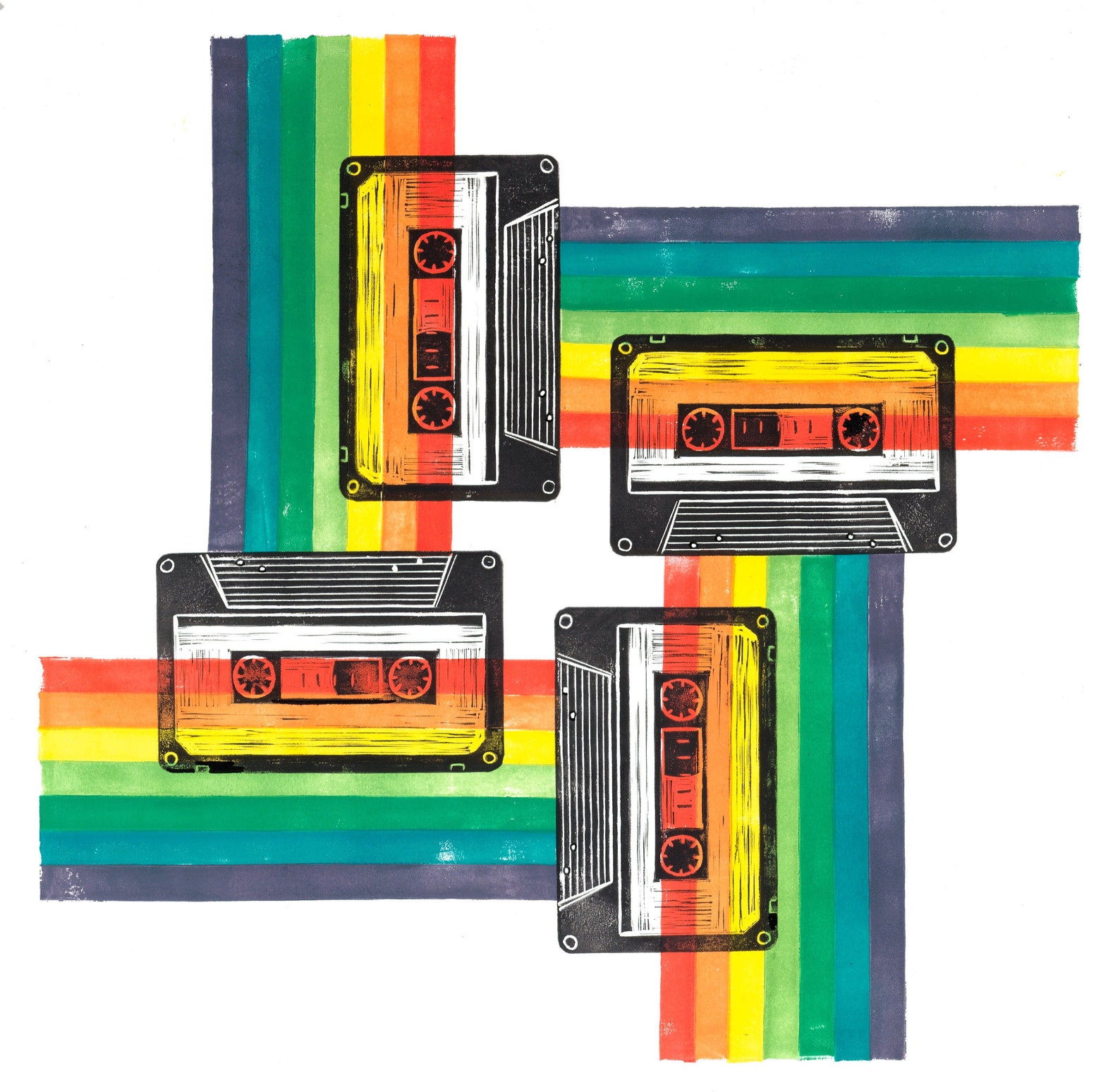 Rainbow Cassette Tape Wall Art Print. Giclee Reproduction of Etsy
