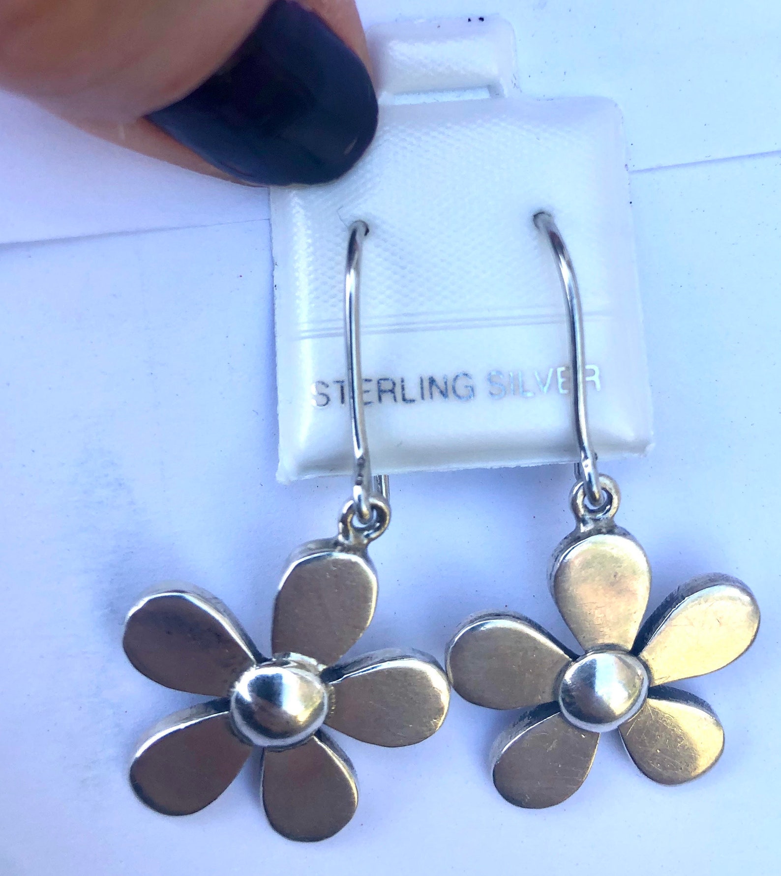 Dangle Silver Daisy Earrings Etsy
