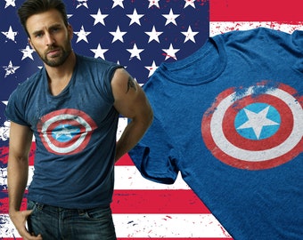 Captain America Shield T-Shirt - Distressed Vintage Superhero Tee