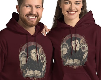 Sweat à capuche pour la Journée de la Réforme luthérienne – Motif de la rose de Luther gravée sur bois (Unisexe)
