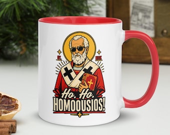 Mug Ho Hoousios, tasse à café de Noël humoristique avec le Credo de Nicée