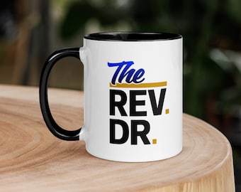 Mug « Révérend Docteur » - Cadeau de remise de diplôme de doctorat en ministère, Mug à café pour pasteur, Céramique à bord coloré