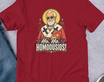 T-shirt de Noël humoristique sur les homosexuels, cadeau pour passionné d'histoire de l'Église, t-shirt du Credo de Nicée