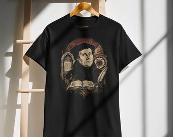T-shirt Martin Luther – Réforme et ses 95 thèses, gravure sur bois de la rose de Luther (DryBlend®)