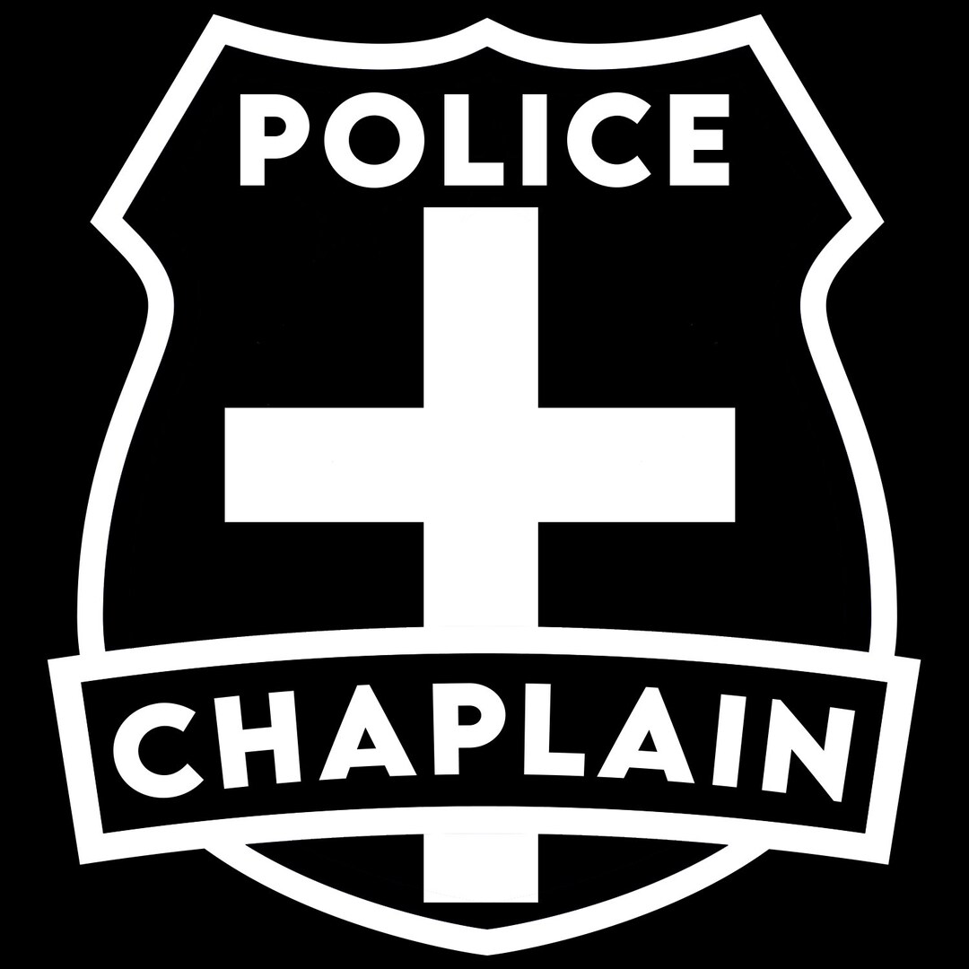 Police Chaplain Reflective Vinyl Decal – Police Badge Design, Glossy Finish, Various Sizes