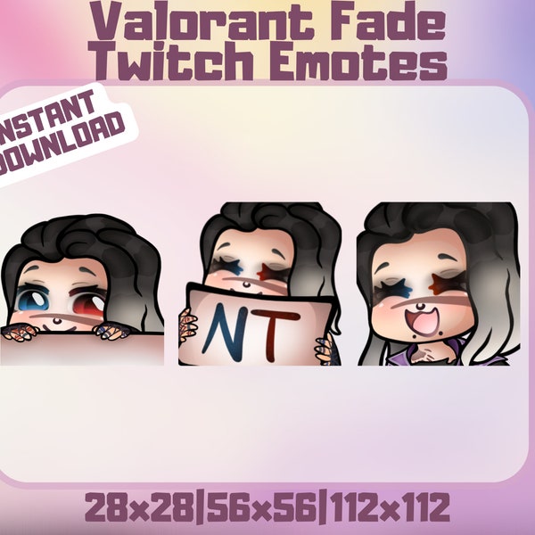 Fade Valorant Twitch Emote Bundle | 3 Emotes  | Cute Valorant Chibi | Discord Valorant Emote Set| Streamer Graphic Pack