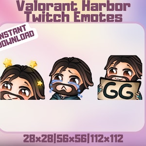 Paquete de gestos de Twitch de Harbor Valorant / 3 gestos / Chibi lindo de Valorant / Conjunto de gestos de Discord Valorant/ Gráfico de streamer