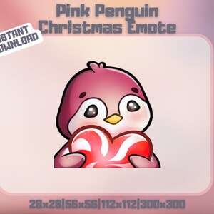 Pink Penguin Christmas Emotes Kawaii | Candy Love | 1 Cute Christmas Penguin Emotes | Christmas themed |Twitch, Discord, YouTube  | Set 2