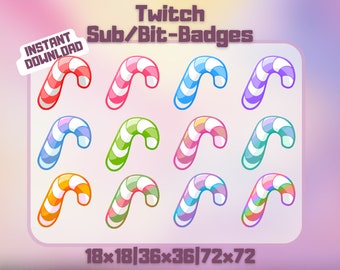 12 Cute Candy Cane Sub/Bit-Bagdes for Twitch / Christmas Twitch Theme / Discord, Twitch, Youtube / Winter