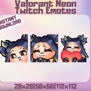 Neon Valorant Twitch Emote Bundle | 3 Emotes  | Cute Valorant Chibi | Discord Valorant Emote Set| Streamer Graphic