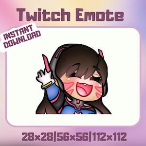 Twitch D.Va Hi Emote - Schattige Overwatch Chibi | Onenigheid-emote | Streamer-afbeelding | DVa