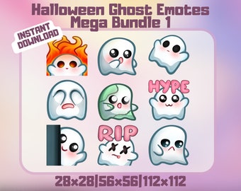 Cute Ghost Twitch Emotes | Halloween Streamer Graphics (Mega Pack)