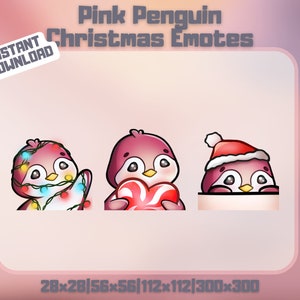 Pink Penguin Christmas Emotes Kawaii | 3 Cute Christmas Penguin Emotes | Hi love lurk| Christmas themed |Twitch, Discord, YouTube  | Set 1