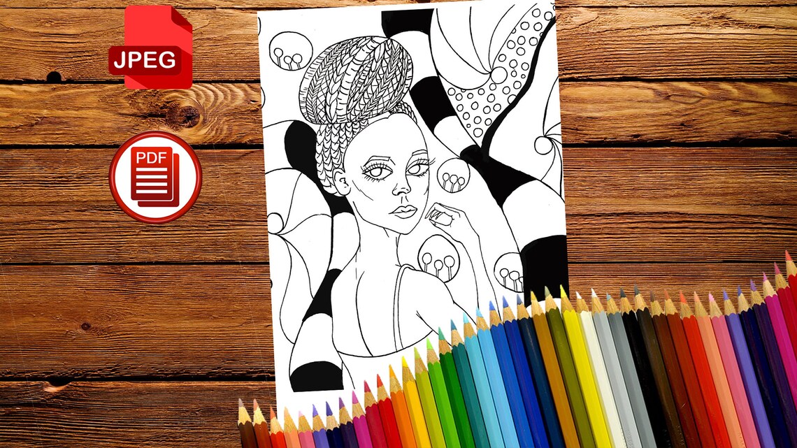 Pdf Coloring Page Girl With Braids Coloring Zentangle | Etsy