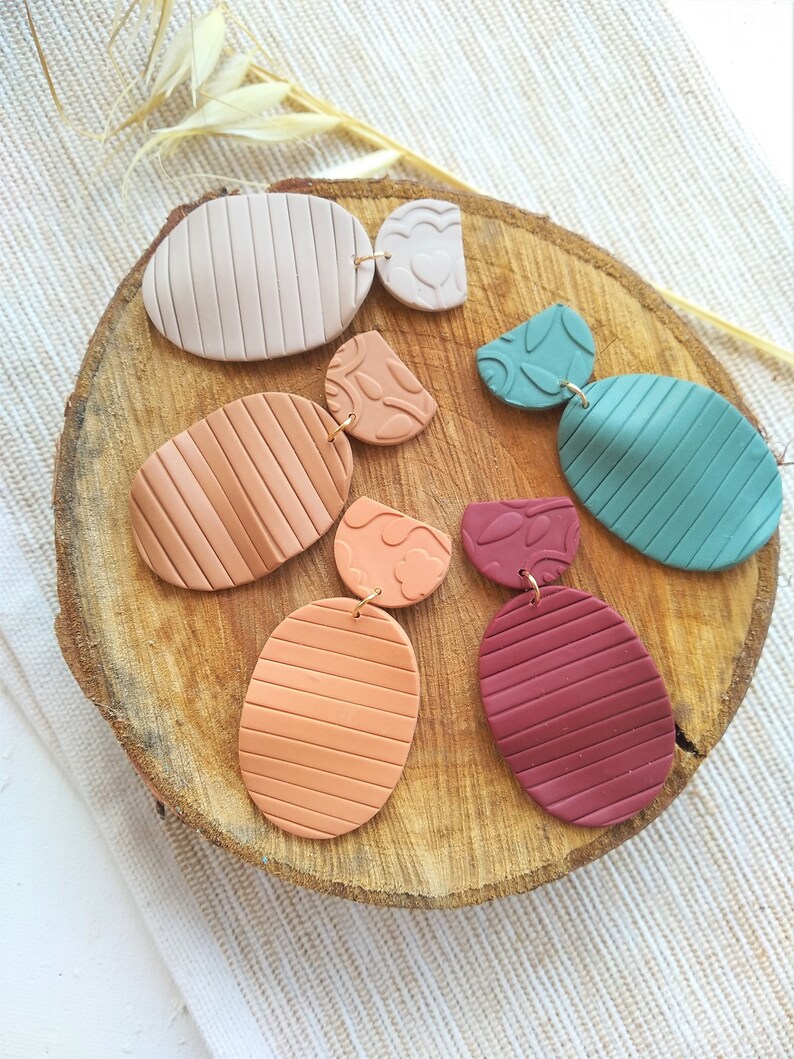 Camel MARIA dangles Handmade clay earrings Statement dangle earrings Beige Burgundy Peach Teal Oval clay earrings