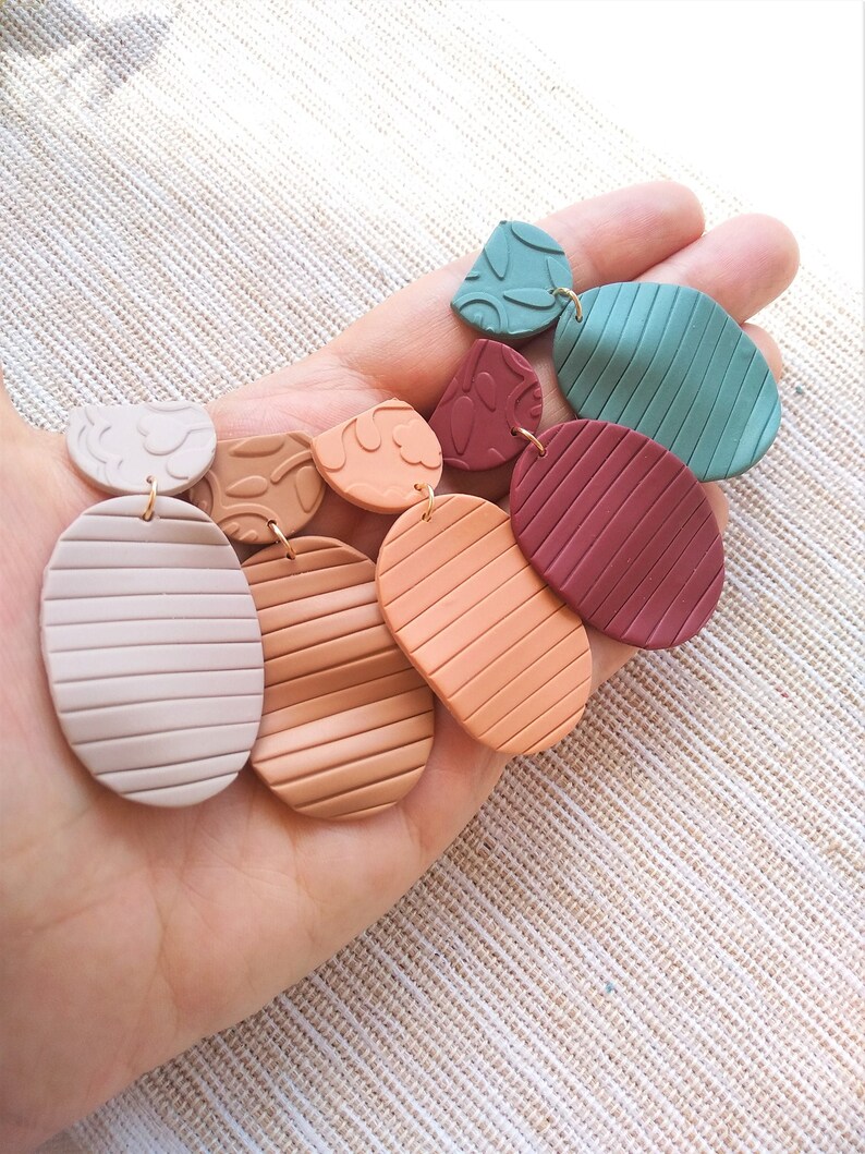 Camel MARIA dangles Handmade clay earrings Statement dangle earrings Beige Burgundy Peach Teal Oval clay earrings