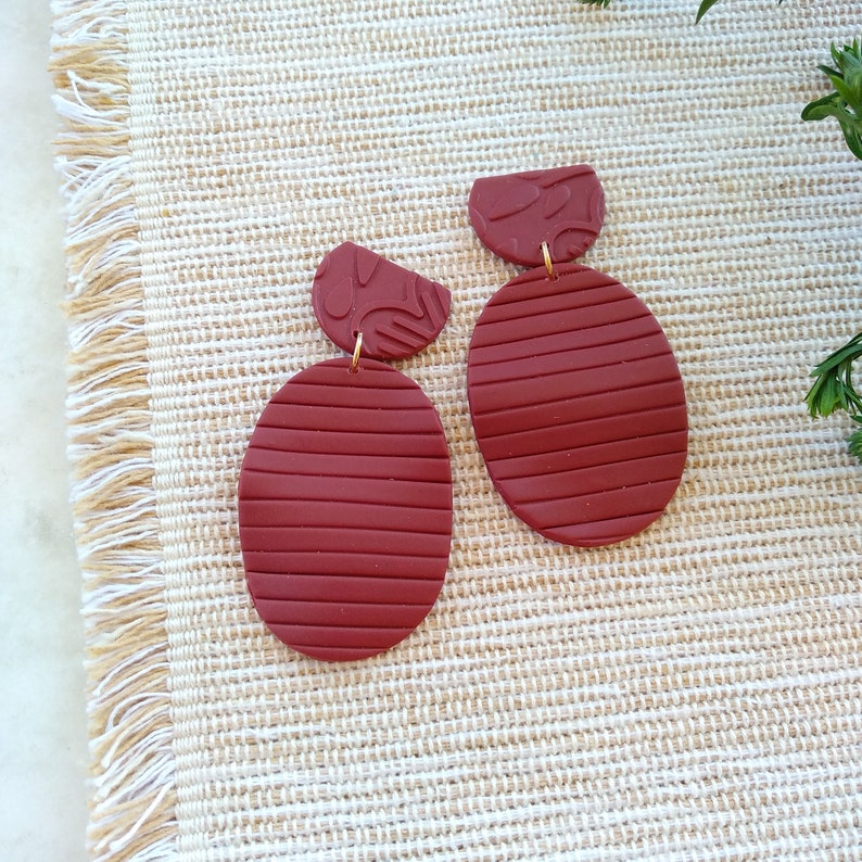 Camel MARIA dangles Handmade clay earrings Statement dangle earrings Beige Burgundy Peach Teal Oval clay earrings