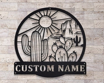 Letrero metálico personalizado de cactus, arte de pared de metal con cactus, decoración de pared de metal con cactus, letreros personalizados con nombres de cactus, regalos para amantes de los cactus, decoración del hogar con cactus