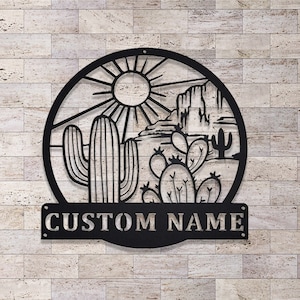 Cartello in metallo con cactus personalizzato, arte murale in metallo con cactus, decorazione murale in metallo con cactus, cartelli con nome cactus personalizzati, regali per amanti dei cactus, decorazioni per la casa con cactus