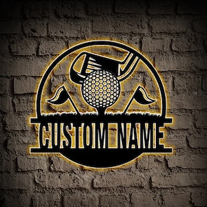 Golf Sign Personalized,Custom Golfing Metal Wall Art With Led Lights,Metal Golf Name Sign,19th Hole Metal Sign,Dad Gift,Golfer Home Decor