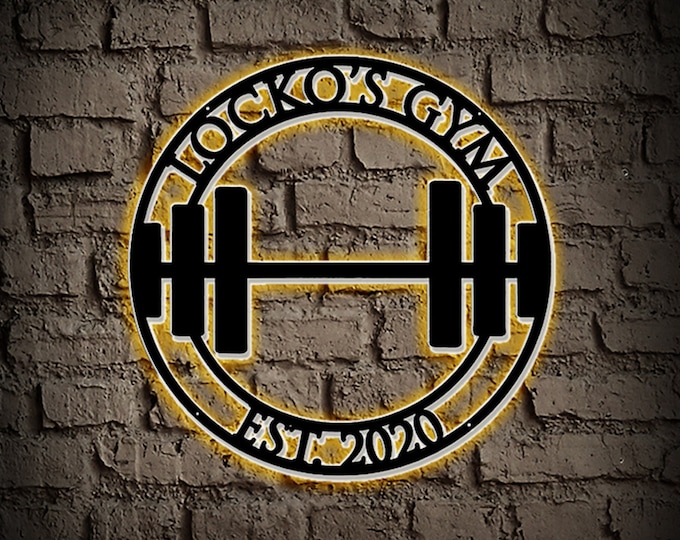 Custom Gym Metal Sign With Lights,Powerlifting Sport Metal Wall Art,Personalized Gym Name Signs,Cross Fit Sign,Fitness Home Decor,Dads Gift