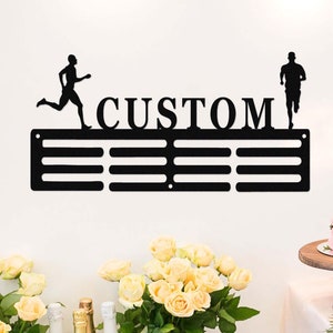 Personalized Running Medal Holder,Custom Male Runner Name Medal Hanger,12 Rungs for Medals & Ribbons,Sports Running Medal Award Display