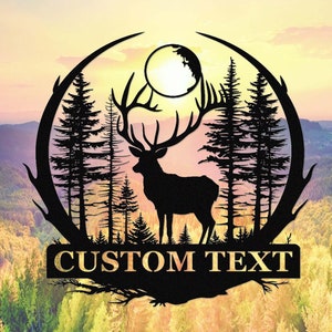 Letrero de metal de ciervo personalizado, letrero de bosque de ciervos, letrero con nombre de cazador de ciervos personalizado, decoración de pared de caza de ciervos, decoración de cabaña de ciervos, arte de pared de caza de ciervos