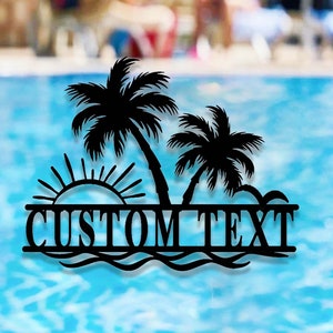 Custom Palm Trees Beach House Metal Sign,Family Beach House Wall Art,Personalized Sunshine Palm Tree Pool Sign,Pool Sign,Poolside Wall Decor