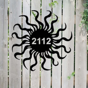 Custom Metal Wacky Sun Sign,Wacky Sun House Number Sign,Personalized Hippie Fun Sun Address Sign,Outdoor Whimsical Sun Decor,Front Door Sign