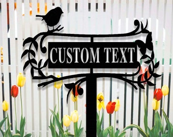 Custom Garden Sign with Stake,Metal Bird Garden Sign,Personalized Garden Stake,Yard Sign,Yard Decor,Gardener Name Sign,Mom's Garden Sign