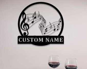 Custom Music Notes Metal Sign,Musical Notes Wall Art,Personalized Music Lover Name Sign,Music Notes Wall Decor,Music Key Sign,Musician Gift