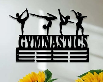 Personalized Gymnastics Medal Holder,Custom Gymnast Name Medal Hanger,12 Rungs for Medals & Ribbons,Gymnast Medal Display Awards Sign