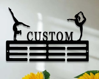 Gymnastics Medal Holder with Custom Name,Personalized Gymnast Medal Hanger,12 Rungs for Medals & Ribbons,Gymnast Medal Display Awards Sign