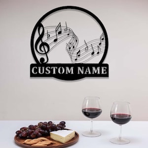 Custom Music Notes Metal Sign,Musical Notes Wall Art,Personalized Music Lover Name Sign,Music Notes Wall Decor,Music Key Sign,Musician Gift
