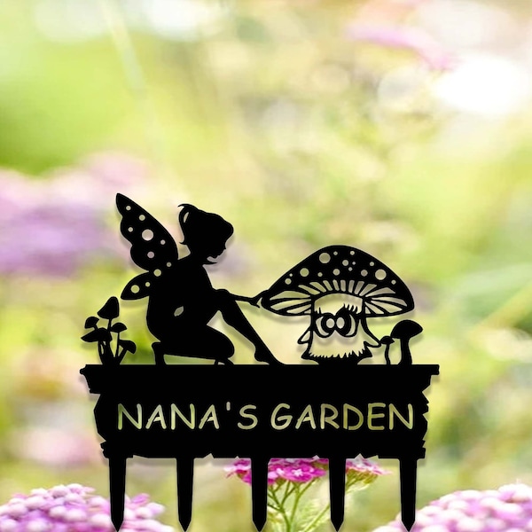 Piquet de jardin de champignon de fée personnalisé, signe de jardin de fée en métal, pieu de jardin personnalisé, signe de cour en métal, décor de jardin de cour, jardin en métal Art