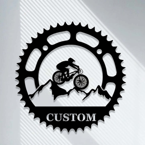 Plaque en métal personnalisée de vélo de montagne, art mural en métal de vélo de montagne, plaque personnalisée de nom de motard, décoration de garage pour motard, cadeau pour motard