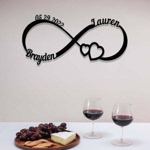Custom Infinity Metal Sign,Personalized Wedding Gift for Couple,Infinity Hearts Sign,Wedding Date Couple Names Sign,Metal Engagement Sign