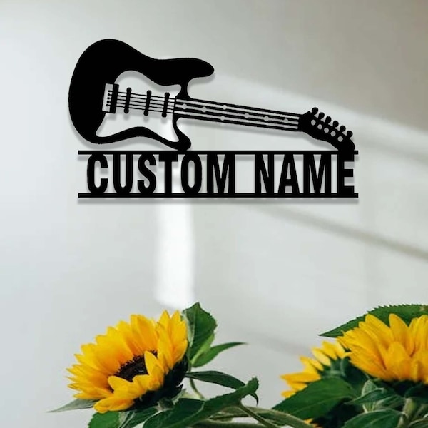 Custom Guitar Metal Sign,Guitar Studio Sign,Personalized Guitarist Name Sign,Music Room Wall Decor,Guitar Metal Wall Art,Gift for Guitarist
