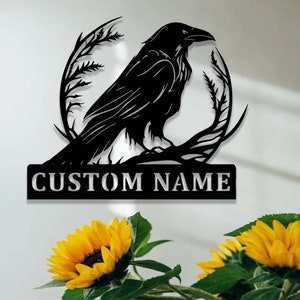 Custom Crow Metal Sign,Raven Sign,Personalized Black Crow Name Sign,Metal Crow Wall Art,Raven Birdwatch Home Decor,Gift for Bird Lover