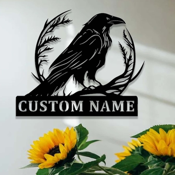 Custom Crow Metal Sign, Raven Sign, Gepersonaliseerde Black Crow Naam Teken, Metal Crow Wall Art, Raven Birdwatch Home Decor, Cadeau voor vogelliefhebber