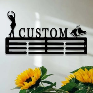 Personalized Ice Skating Award Medal Holder,Custom Figure Skater Name Medal Hanger,12 Rungs for Medals & Ribbons,Figure Skate Award Display