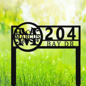 Custom Lawn Address Sign with Family Name,Metal House Number for Yard,Personalized Address Yard Stake,House Number Sign,Address Number Sign