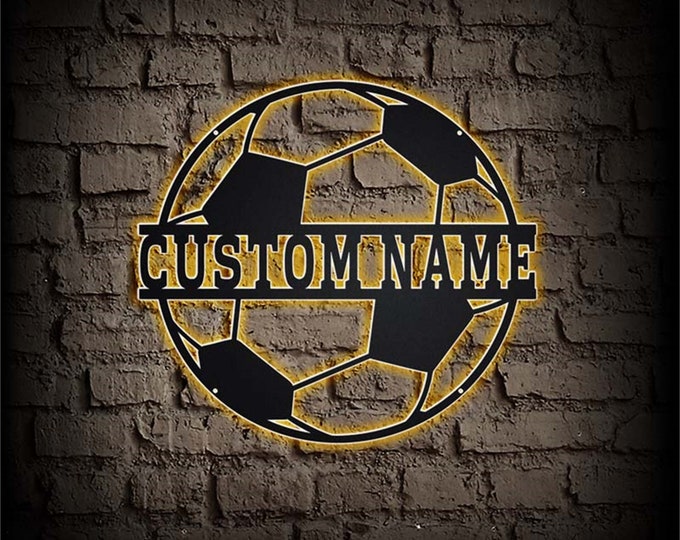 Custom Soccer Metal Sign With LED Lights,Soccer Metal Wall Art,Personalized Soccer Football Player Metal Sign,Soccer Wall Decor,Sport Decor
