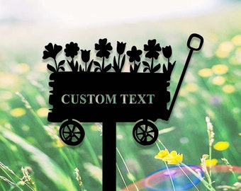 Custom Floral Wheelbarrow Garden Sign,Metal Flower Cart Garden Stake,Personalized Gardening Sign,Sign for Flower Beds,Outdoor Yard Decor